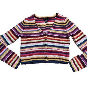 Forever 21 Knit Sweater Women's Size M Rainbow Knit Stripe Crop Cardigan